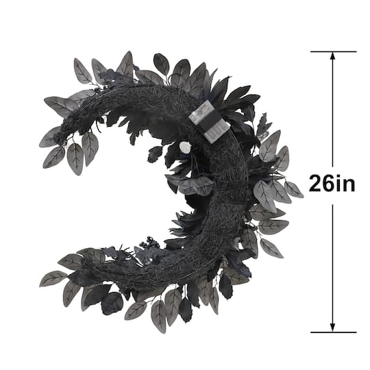 26" LED Black & Dusty Navy Dahlia, Rose & Moth Moon Wreath by Ashland®